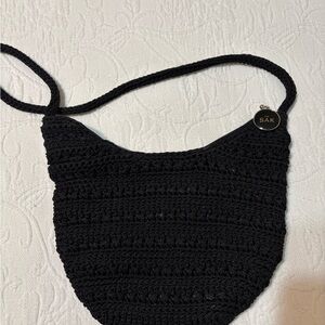 The Sak Black Crochet Crescent Shoulder Bag NWOT